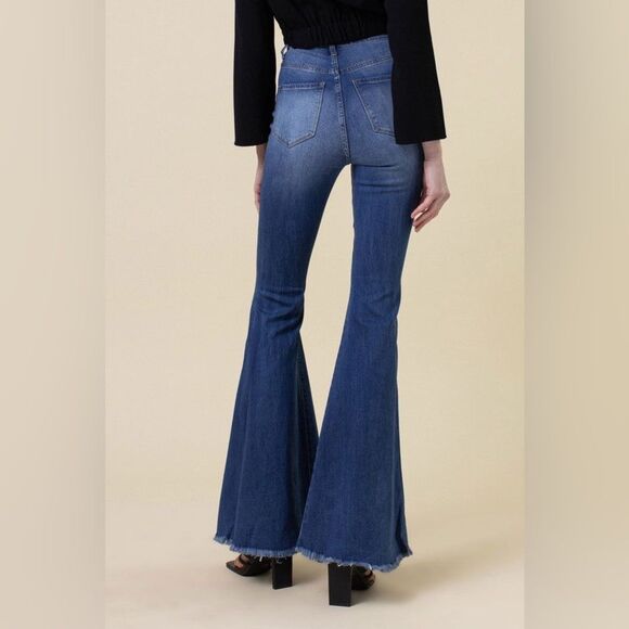 Vibrant MIU Dark Blue Denim Extreme Flare High Rise Jeans 29 USA Made Boho Y2K - Picture 1 of 9